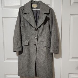 MICHAEL Michael Kors Gray Wool Trench Coat with Notched Lapels